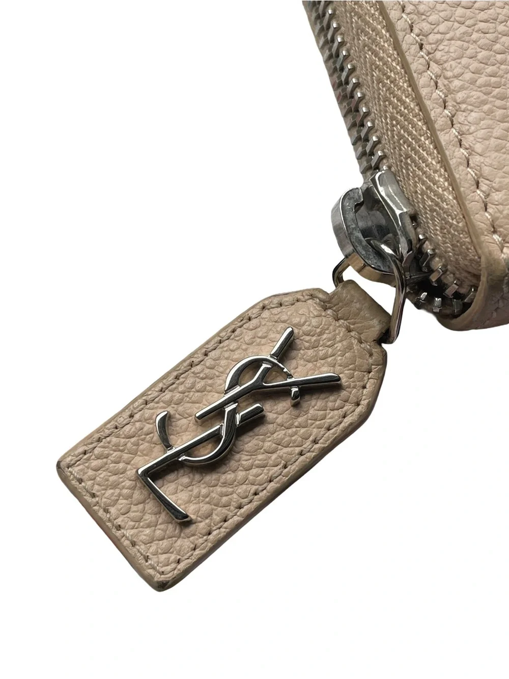 YSL Saint Laurent Beige Long Zip Around Leather Wallet